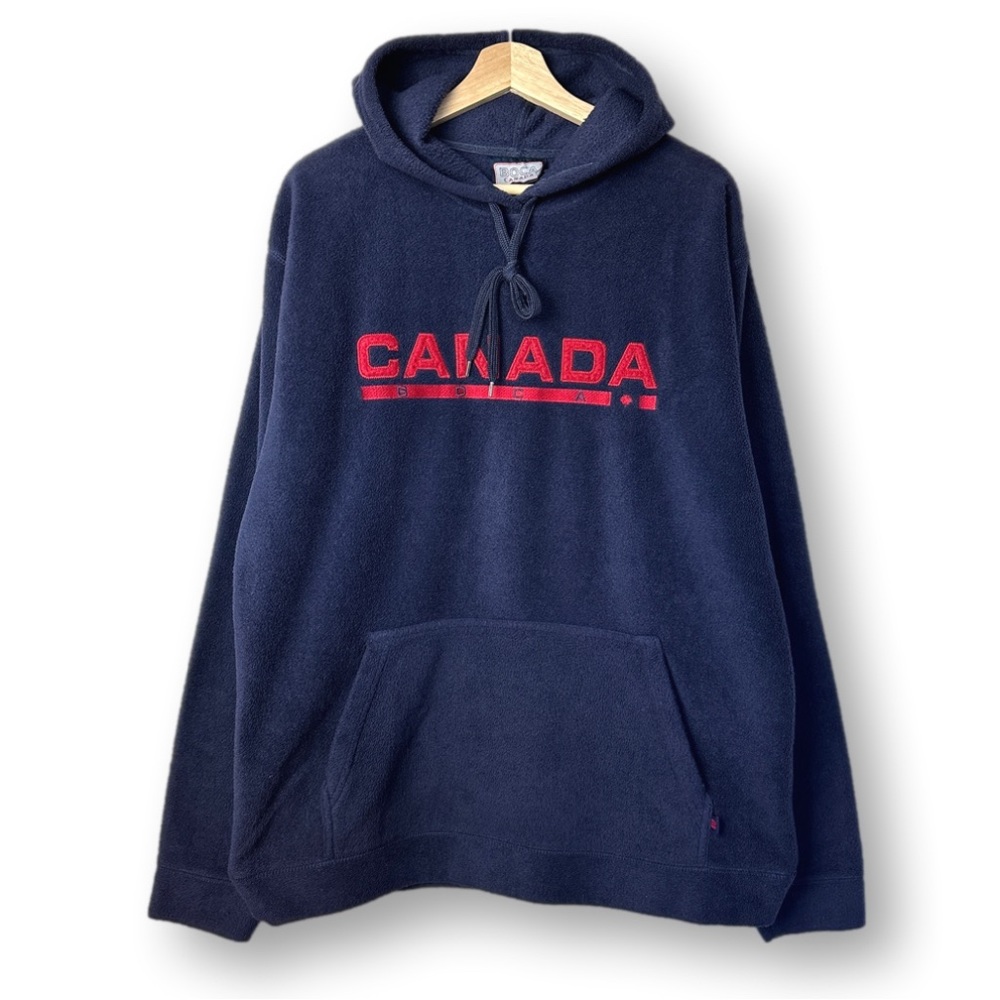 Boca Canada Fleece Retro Pullover Hoodie XL Navy Blue Kangaroo Pockets Men’s